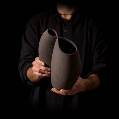 Algorithmic intersect ceramic sculpture – black clay