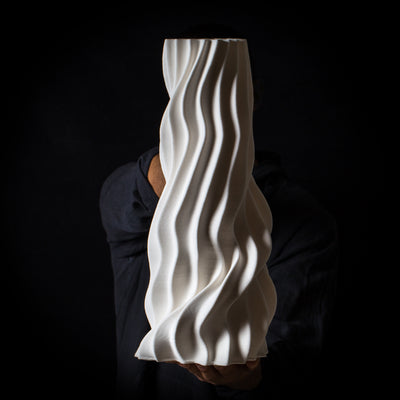 T-0011 Tornado Ceramic Sculpture – White Porcelain – front view – BinaryCeramics Athens