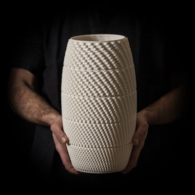 D-0010 Dash Algorithmic Ceramic Sculpture in White Porcelain - 3D printed ceramic art by BinaryCeramics, Athens