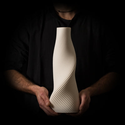 T-0100 Tornado Ceramic Sculpture – White Porcelain – front view – BinaryCeramics Athens