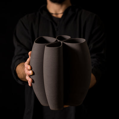 I-0010 Intersect Continuous-Line Ceramic Sculpture in Black Clay - 3D printed ceramic art by BinaryCeramics, Athens